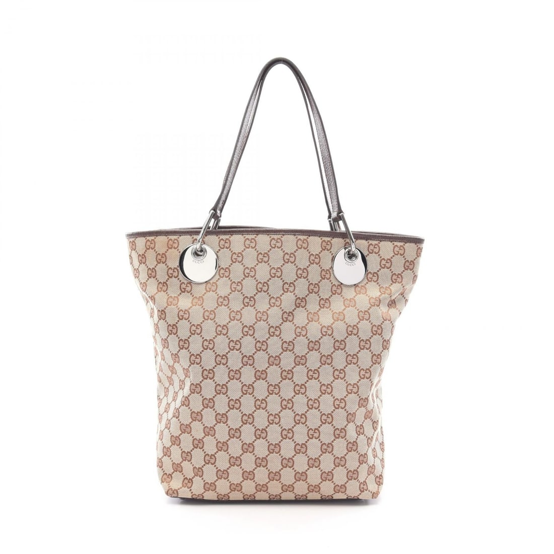 Gucci Eclipse GG Tote Beige Brown: Eclipse GG canvas tote bag in beige and brown with leather trim. Size: W24 x H31 x D12 cm. Handle 48 cm.