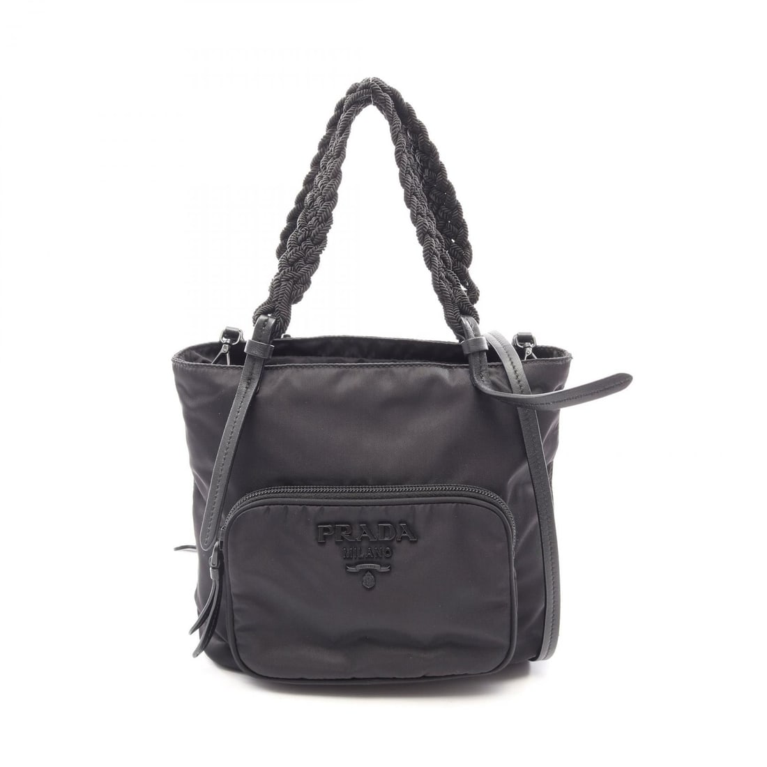 Prada Tessuto Passama 2 Way Black: TESSUTO+PASSAMA 2 way handbag in black nylon. Size: W22 x H19 x D11 cm. Handle 38 cm. Shoulder 108-124 cm. Includes shoulder strap.