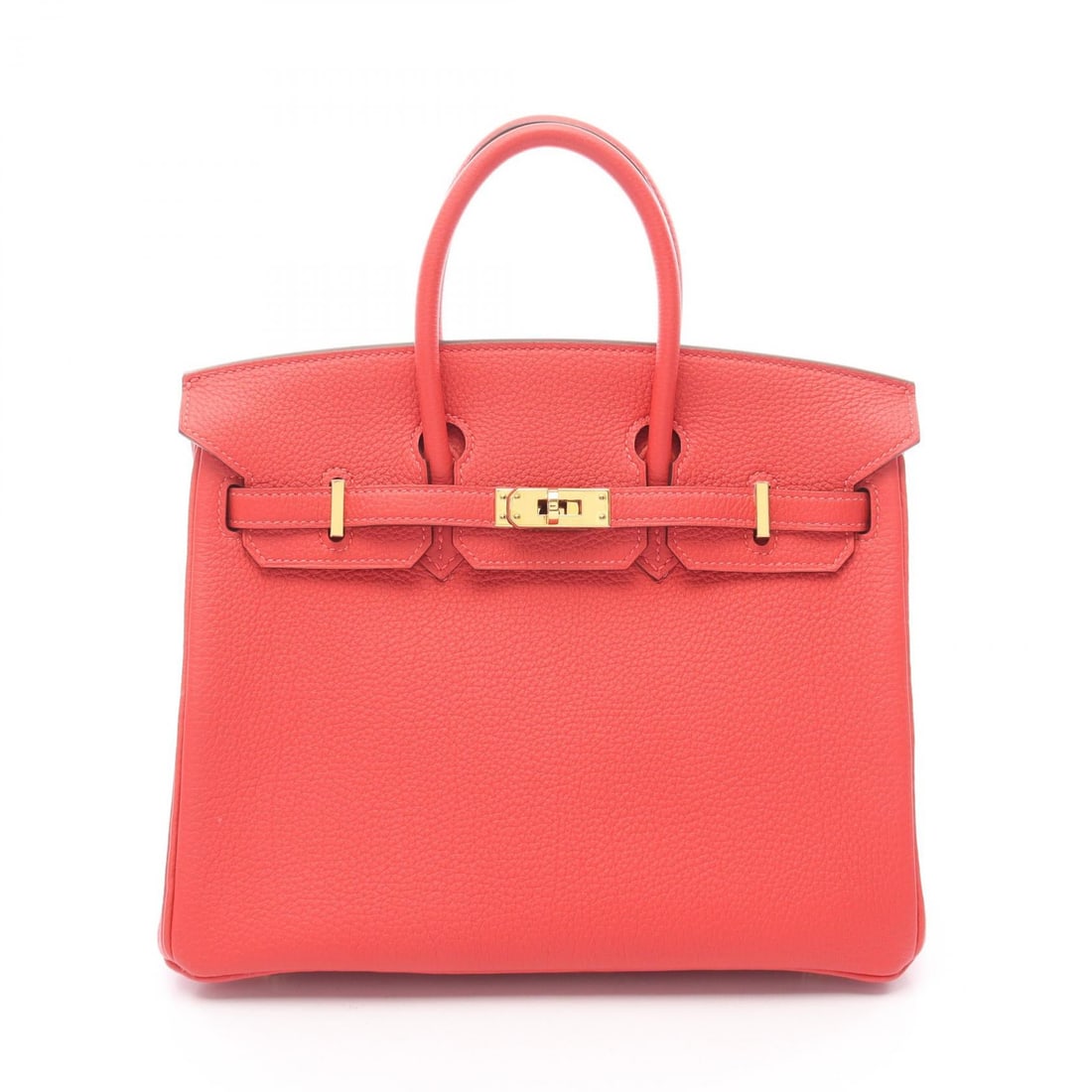 Hermes Birkin 25 Rouge Pivoine: Birkin 25 handbag in Rouge pivoine red Togo leather. Size: W25 x H20 x D13 cm. Handle 25 cm. Includes clochette, key, and cadena.