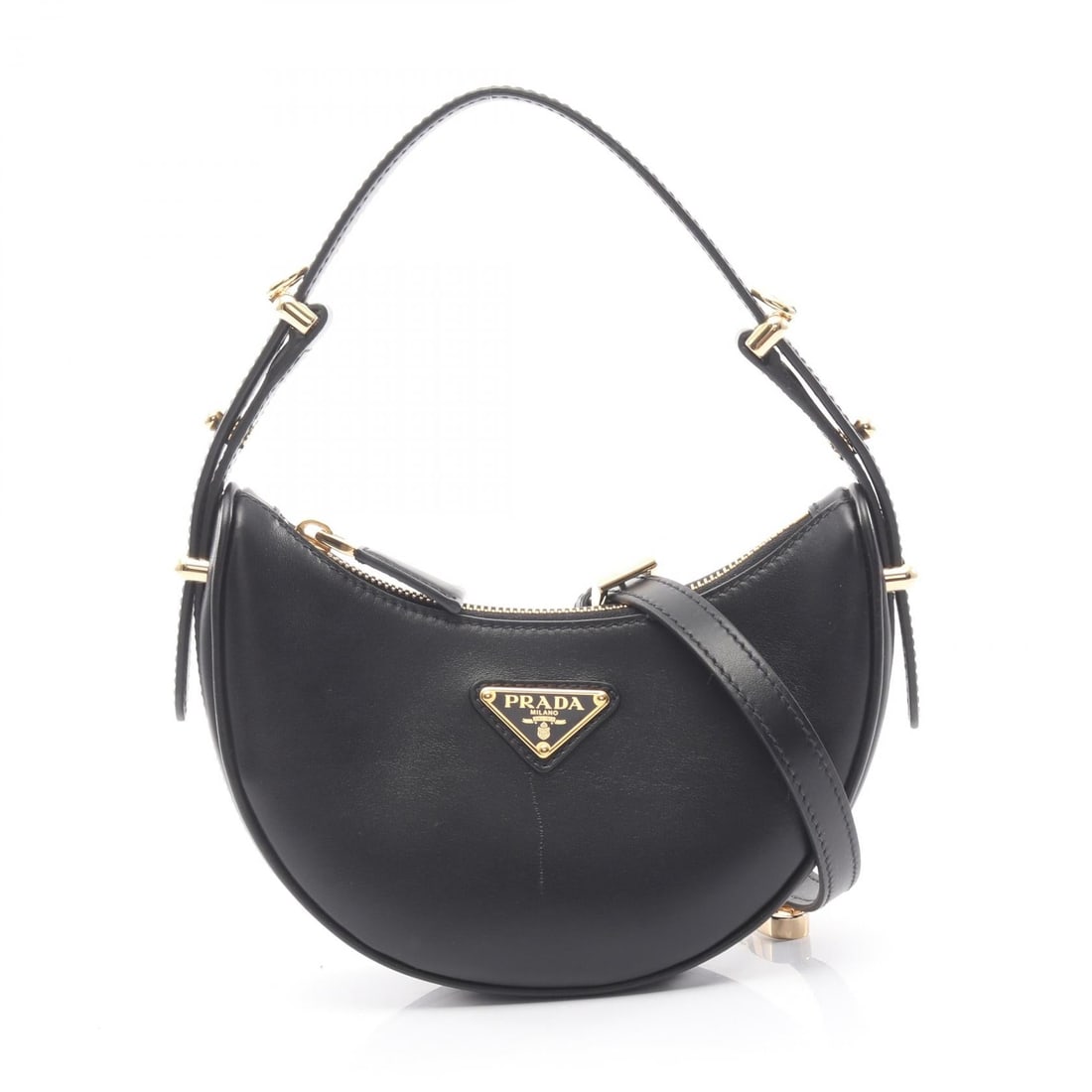 Prada Soft Calf Arce Black Handbag: Black SOFT CALF ARCE handbag in leather. Includes shoulder strap. 22 x 13.5 x 6 cm; handle 34-46 cm; shoulder 93-103 cm. Model 1BC194_ASK_F0002_V_O.