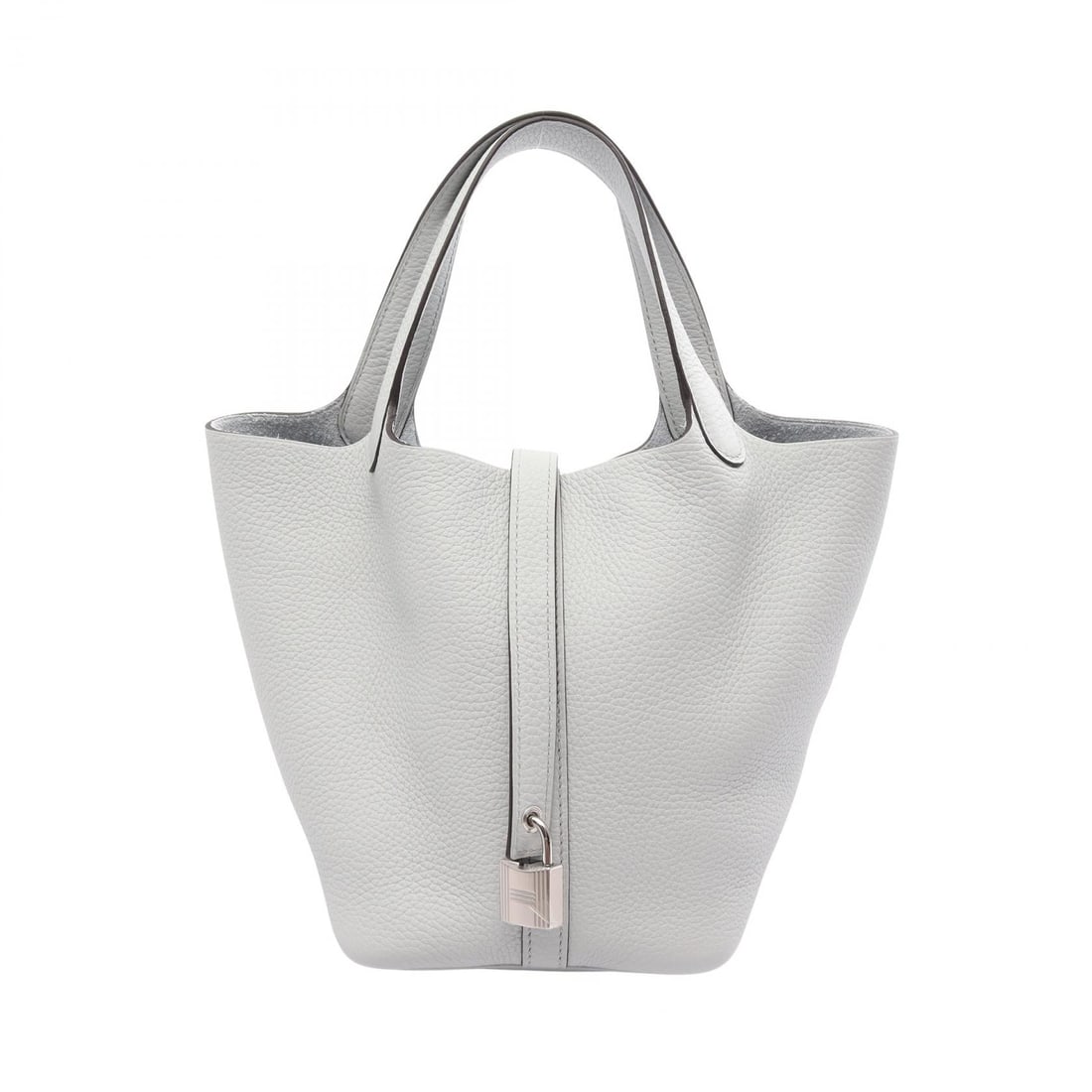 Hermes Picotin Lock PM Blue Pale: Picotin Lock PM handbag in Blue pale Taurillon Clemence leather. Size: W19 x H18.5 x D13.5 cm. Handle 31 cm. Includes storage bags, key, and cadena.