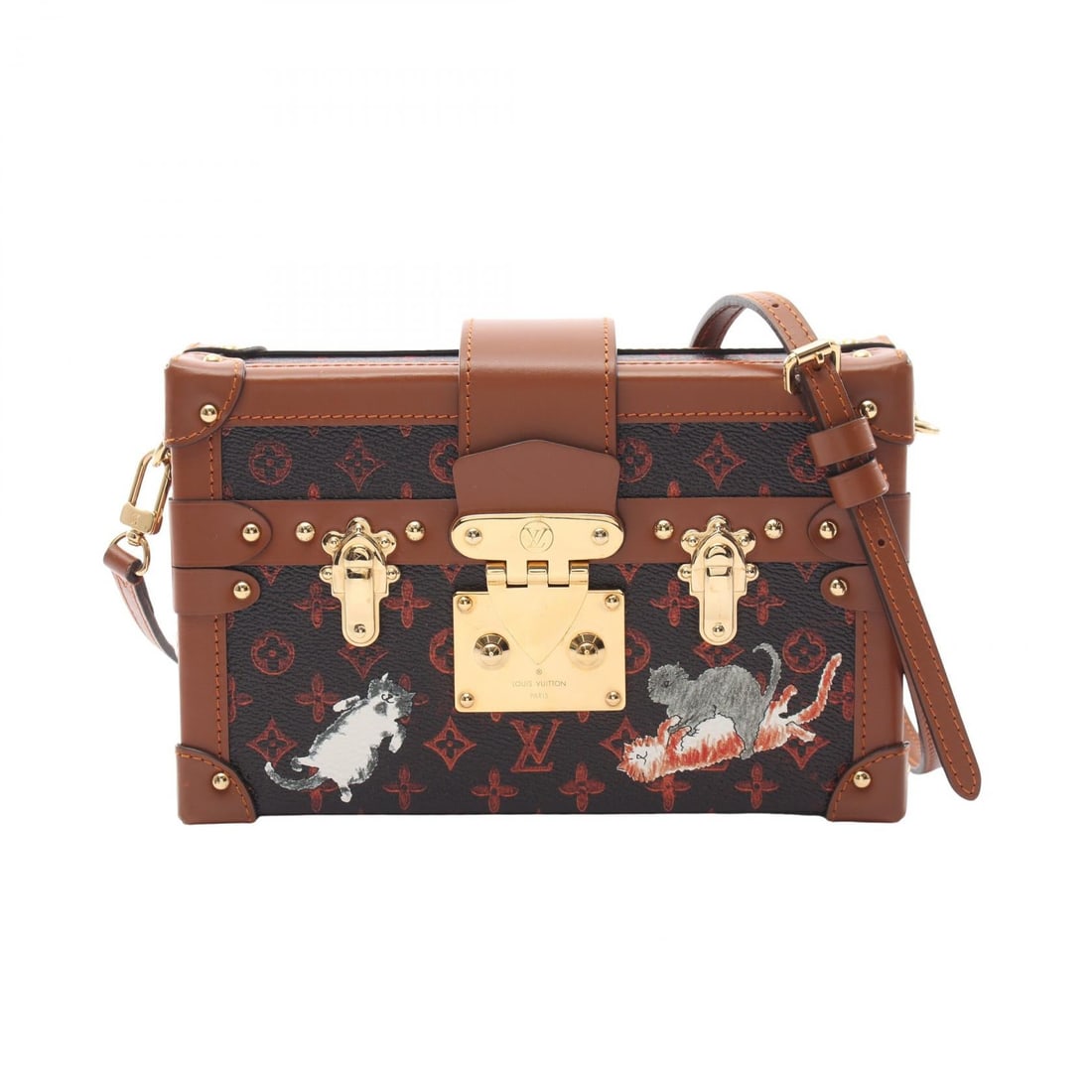 Louis Vuitton Petite Malle NM Catgram: Petite Malle NM Catgram shoulder bag in brown PVC coated canvas and leather. Size: W20 x H12.5 x D5 cm. Shoulder 109-119 cm.