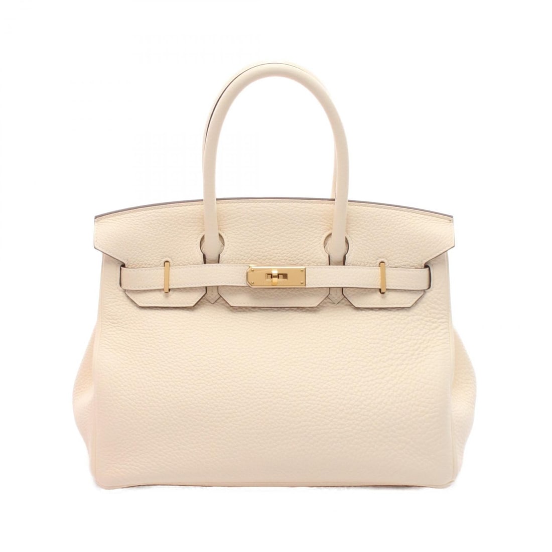 Hermes Birkin 30 Nata Clemence: Nata Birkin 30 handbag in leather and Taurillon Clemence. Includes clochette, key, and cadena. 30 x 24 x 15 cm with 33 cm handle.