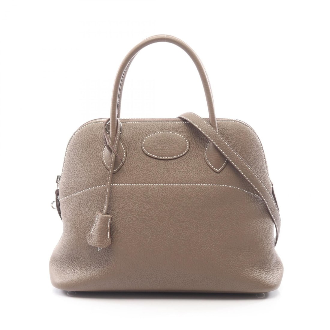 Hermes Bolide 31 Etoupe 2Way Bag: Etoupe Grey Bolide31 2WAY handbag in leather and Taurillon Clemence. Includes shoulder strap, clochette, key, and cadena. 31 x 24 x 12 cm; handle 33 cm; shoulder up to 90 cm.
