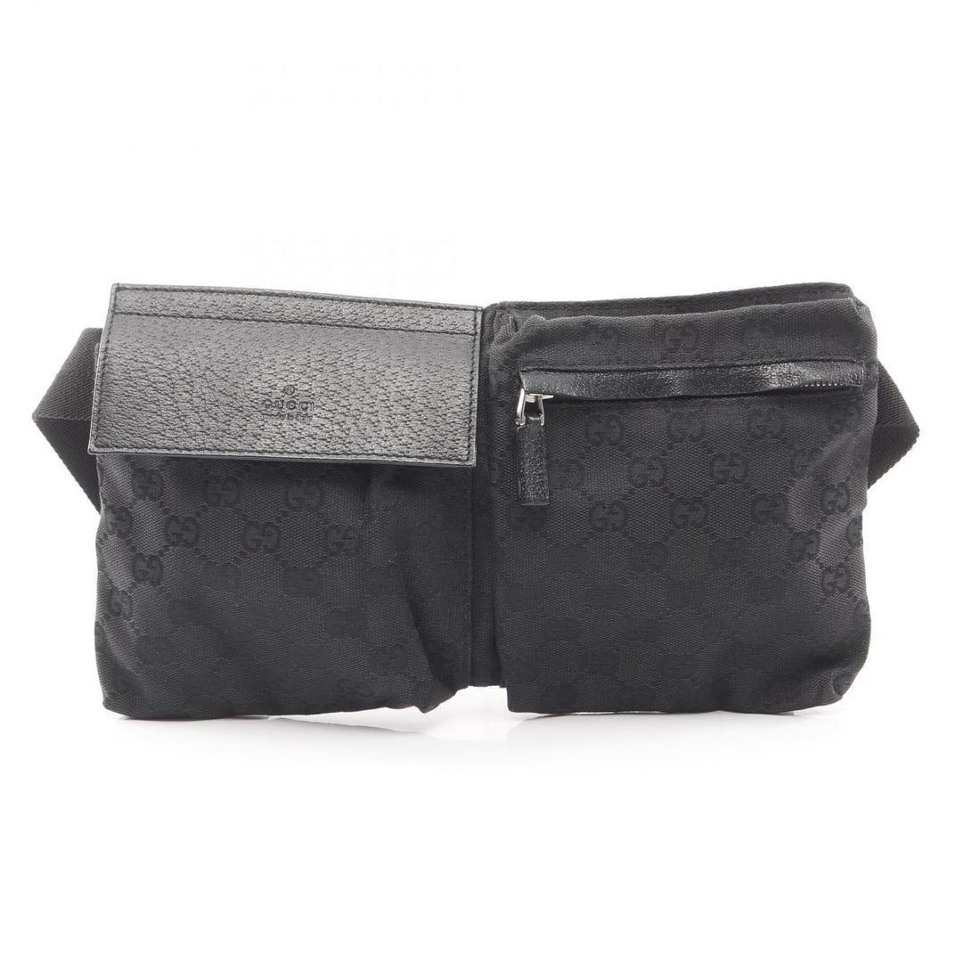 Gucci GG Waist Bag Black Canvas: Black GG canvas waist bag body bag with leather trim. Size: W29 x H16 x D2.5 cm. Shoulder 53-88 cm.