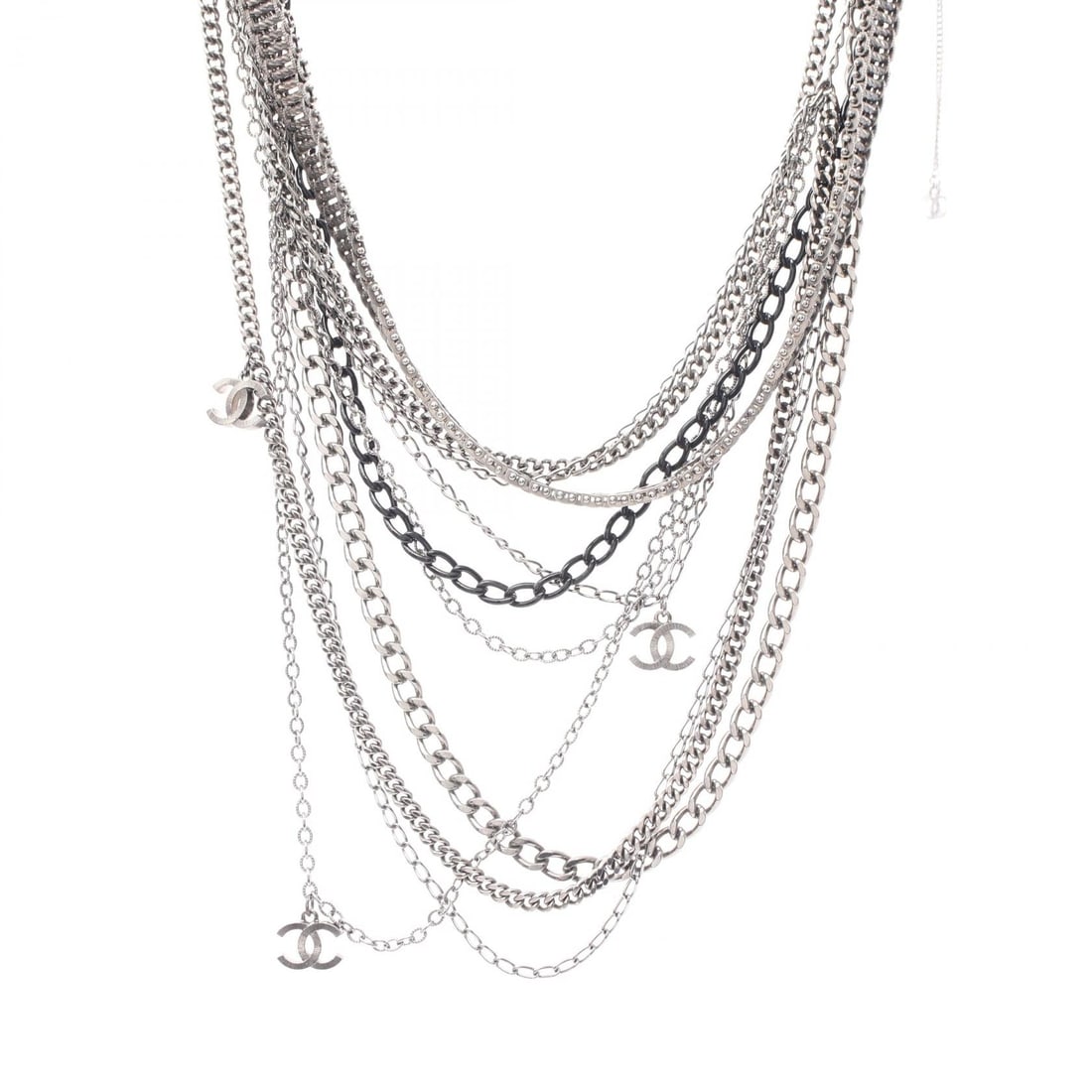 Chanel COCO Mark Silver Black Necklace - 2