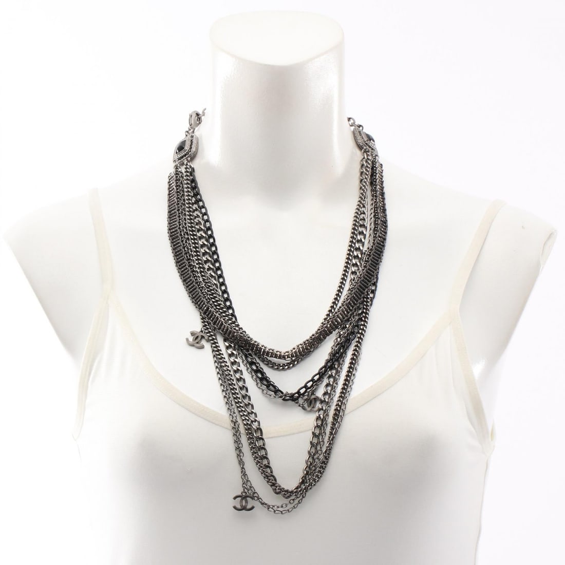 Chanel COCO Mark Silver Black Necklace - 5