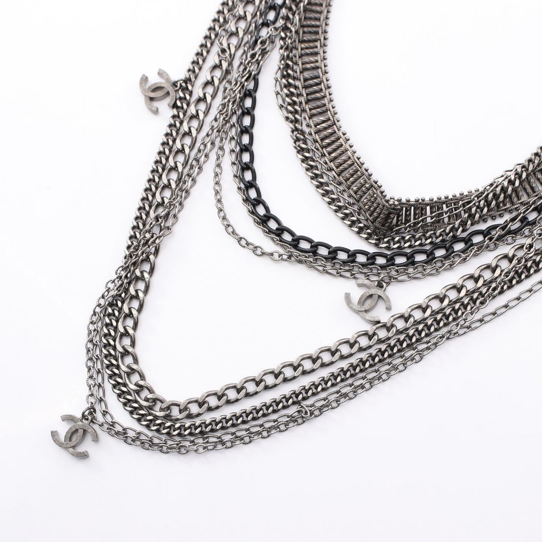 Chanel COCO Mark Silver Black Necklace - 6