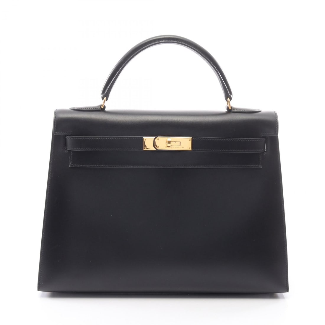 Hermes Kelly 32 Outer Stitch Black: Kelly 32 outer stitch 2 way handbag in black Box calf leather. Size: W32 x H23 x D12 cm. Handle 28 cm. Shoulder 90 cm. Includes shoulder strap, clochette, key, and cadena.