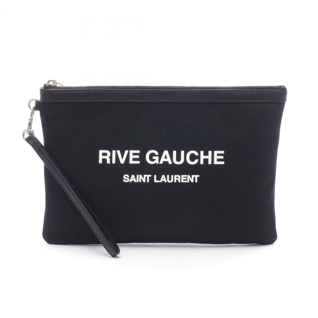 YSL Rive Gauche Clutch Black: Rive Gauche business clutch bag in black canvas and leather. Size: W30 x H20.5 x D1.5 cm.