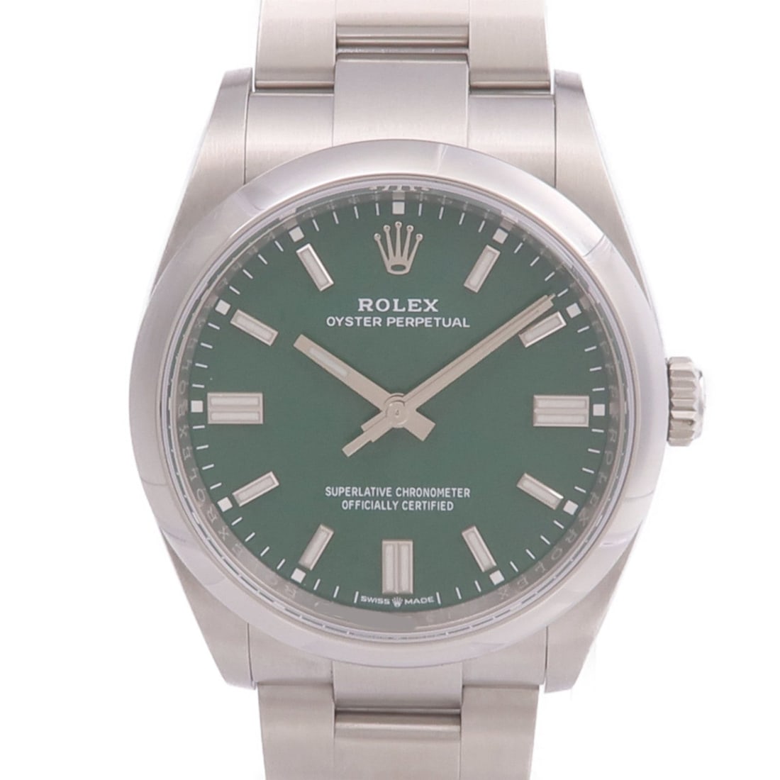 Rolex Oyster Perpetual 126000 SS Green: Automatic watch. Color: Green / Green. Material: Stainless Steel. Accessories: Guarantee. Case 36mm; max wrist 16cm; band 15-20mm.