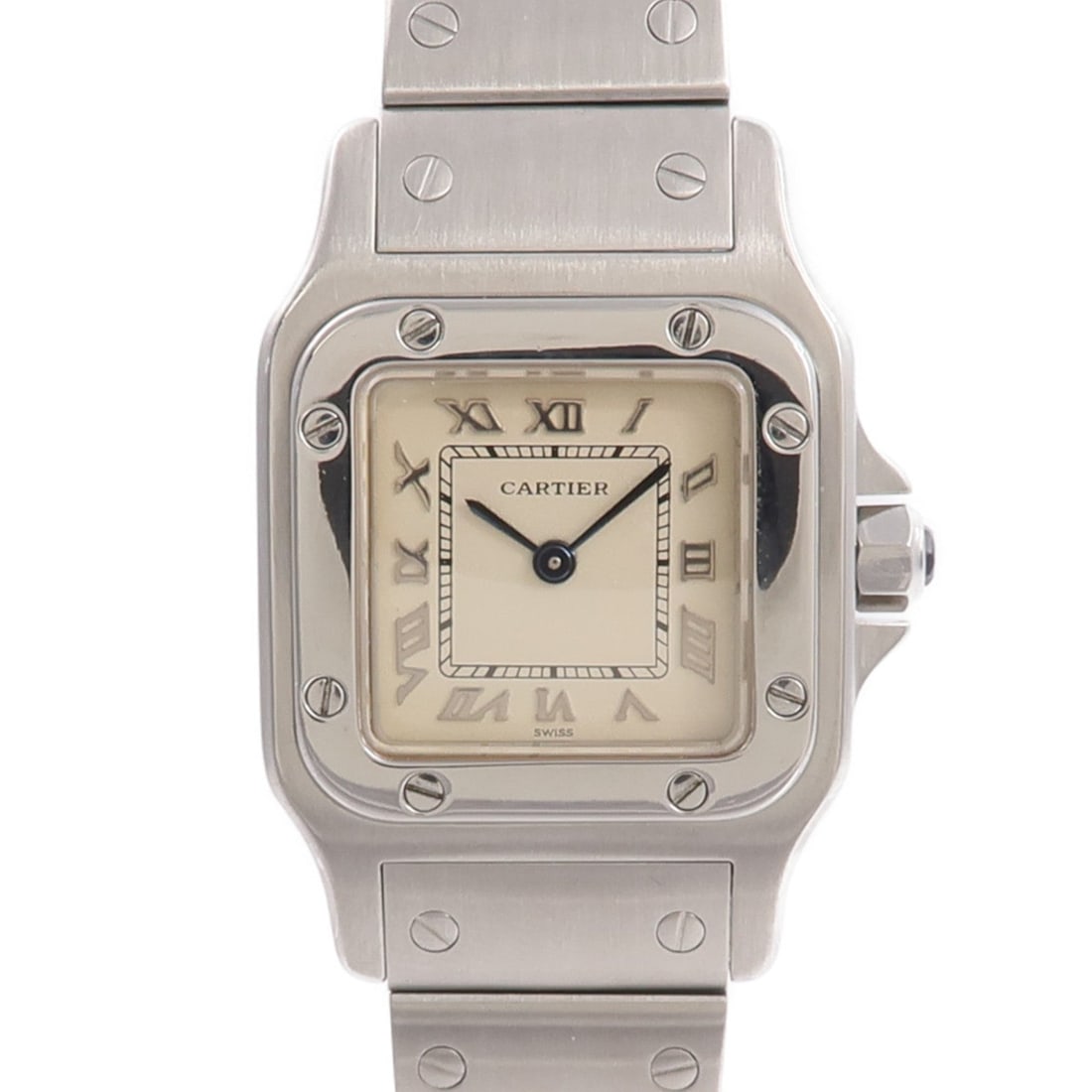 Cartier Santos W20024D6 SS White: Quartz watch. Color: White / WT. Material: Stainless Steel. Accessories: Guarantee. Case 23mm x 23mm; wrist 16cm; band 10-13mm.
