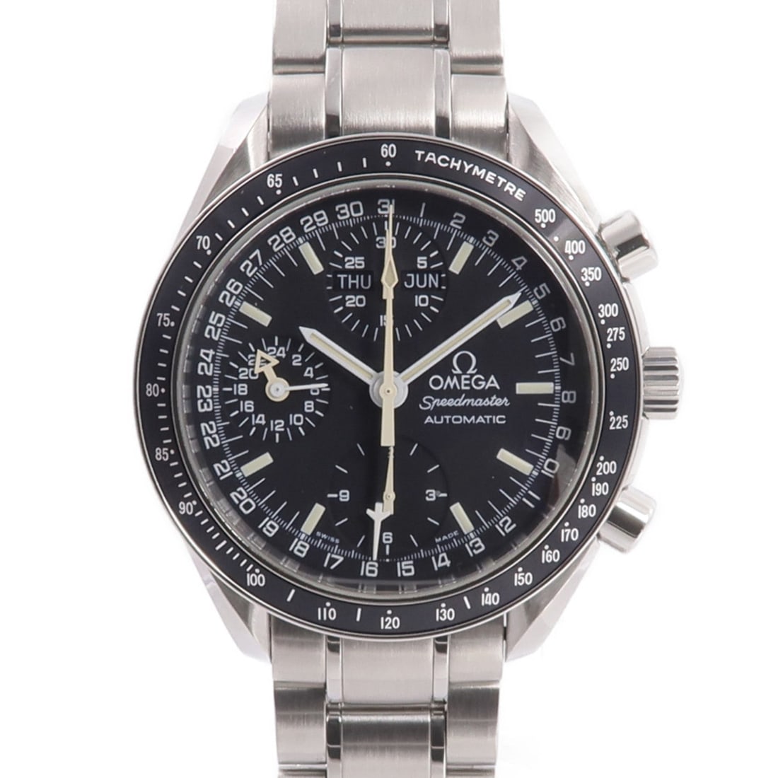 Omega Speedmaster 3520.5 SS Black: Automatic watch. Color: Black / BK. Material: Stainless Steel. Accessories: Guarantee, piece. Case 39mm; max wrist 13cm; band 16-18mm.