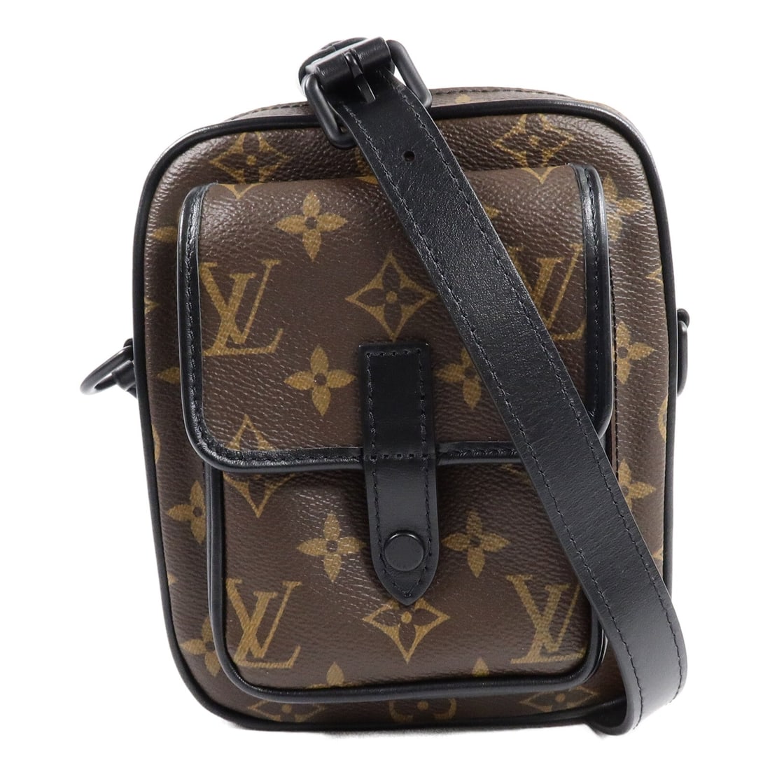 Louis Vuitton Christopher Wallet Brown Black: Christopher Wearable Wallet shoulder bag in brown and black Monogram Macassar PVC coated canvas. Size: W15 x H18 x D5 cm. Shoulder 101-111 cm. Includes storage bag.