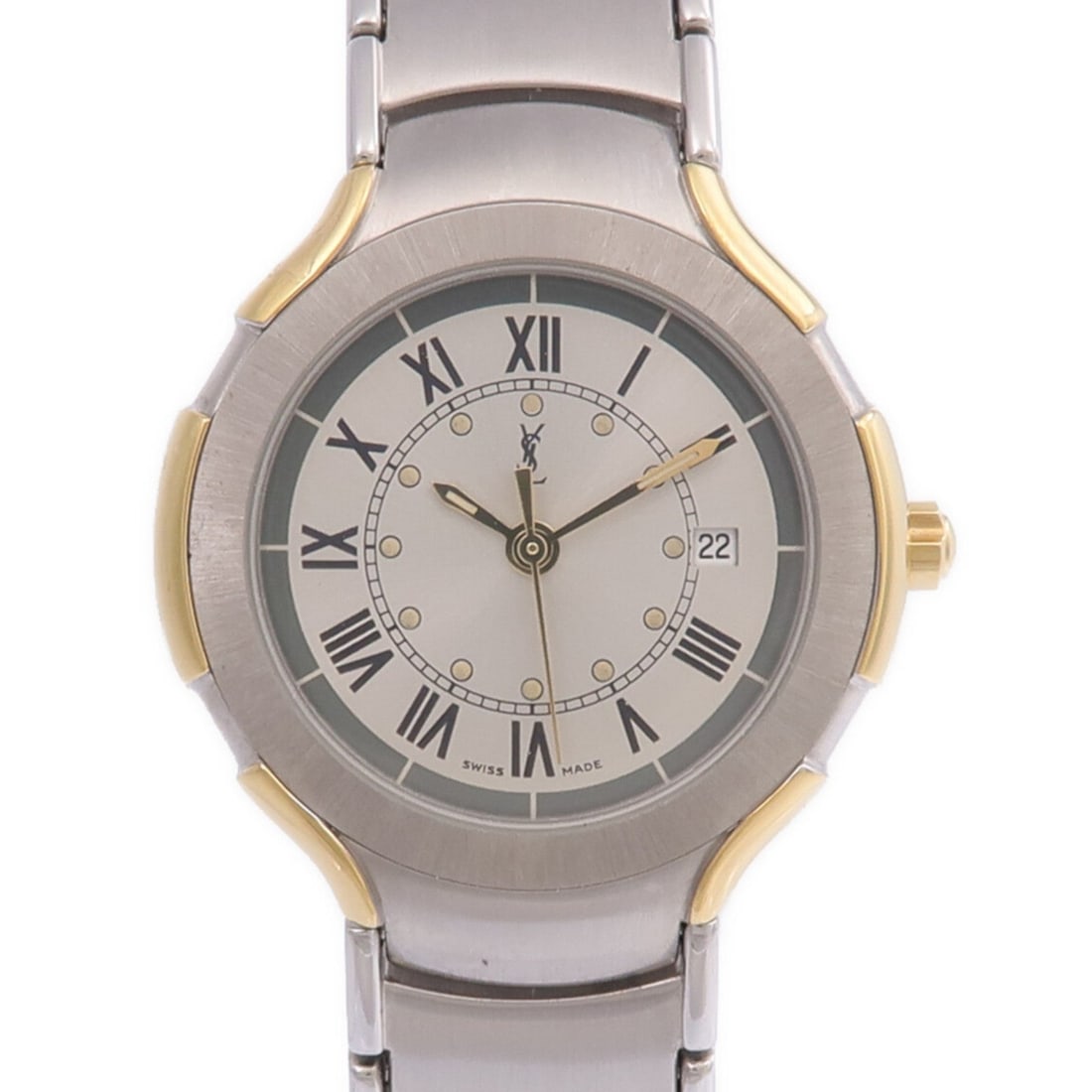 YSL Saint Laurent 04 C 07155 SS Silver: Quartz watch. Color: Silver / Silver. Material: Stainless Steel. Model 04 C 07155. Case 27.05mm; max wrist 16cm; band 13mm.