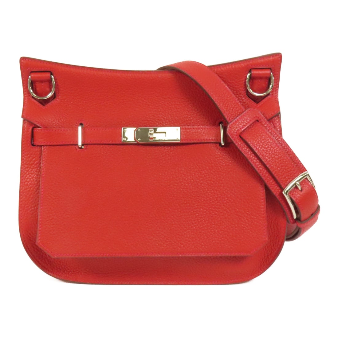 Hermes PHW Jypsiere 28 Rouge Casaque: PHW Jypsiere 28 shoulder bag in Rouge Casaque Taurillon Clemence calfskin. Size: W28 x H21 x D12 cm. Shoulder 104-118 cm. Includes storage bags and shoulder strap.