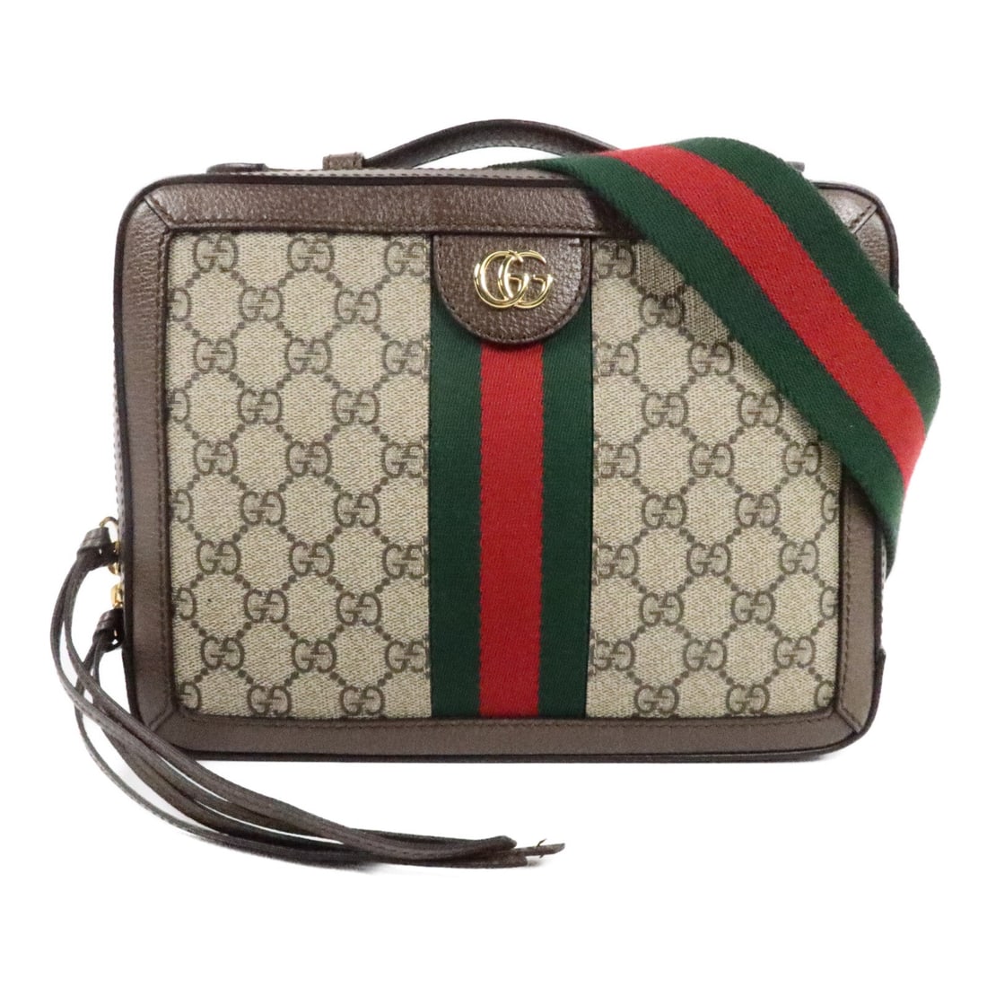 Gucci GG GHW Ophidia 2 Way Brown: GG GHW Ophidia GG 2 way shoulder bag in brown coated canvas. Size: W25.5 x H19 x D7.5 cm. Handle 13 cm. Shoulder 118.5 cm. Includes shoulder strap.