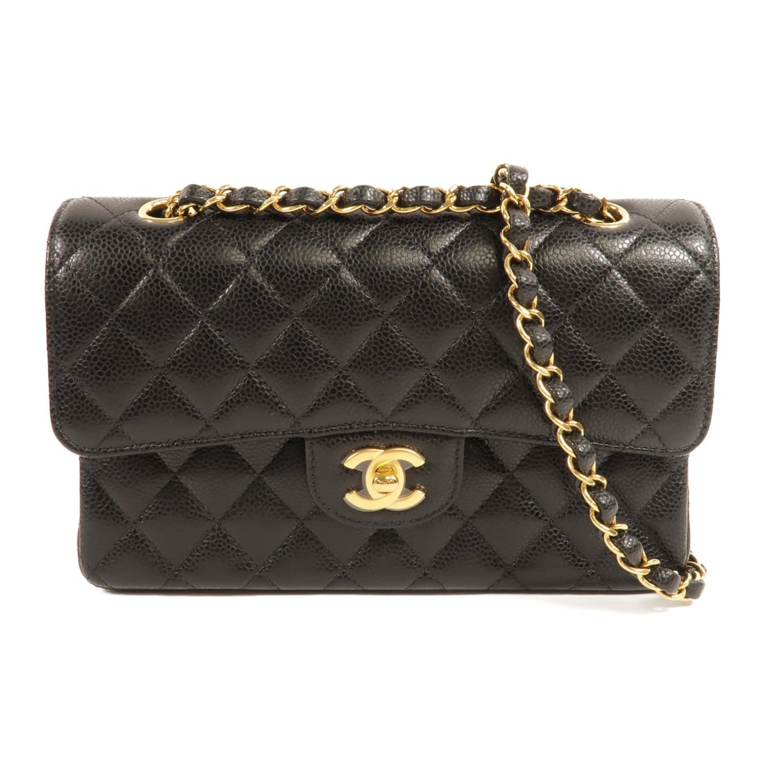 Chanel Classic 23 GHW Black Calfskin: Black Classic 23 chain shoulder bag with CC GHW in Calfskin (cowhide). Includes storage box and storage bags. 23 x 14.5 x 6 cm; shoulder 52-92 cm.