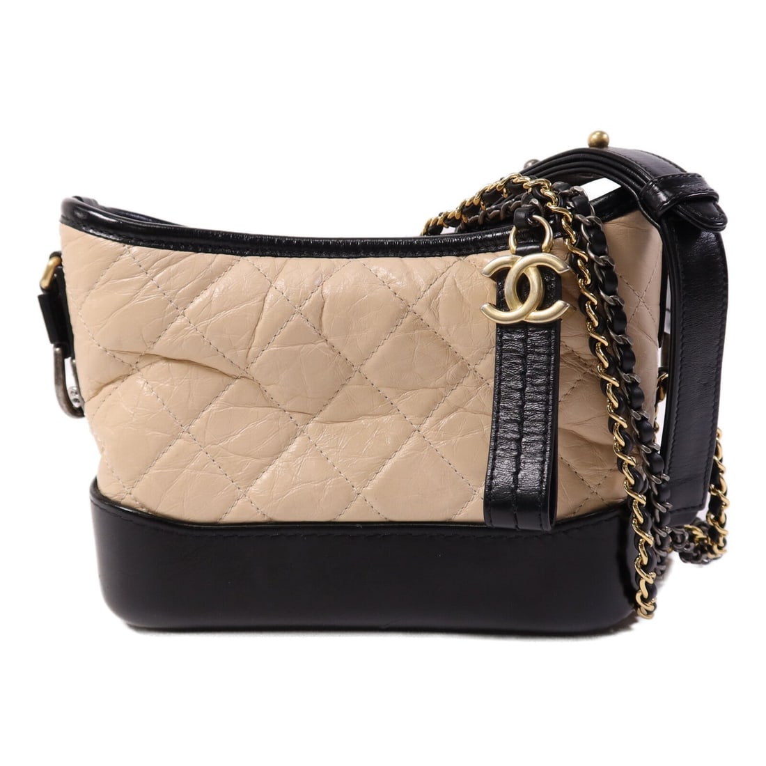 Chanel CC Gabrielle Small Beige: CC Gabrielle Small shoulder bag in beige calfskin. Size: W21 x H15 x D8.5 cm. Shoulder 85.5-154.5 cm. Includes hologram sticker.
