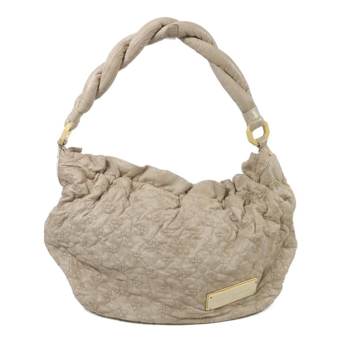Louis Vuitton LV Nimbus GM Beige: LV Nimbus GM shoulder bag in beige lambskin (sheep leather). Size: W36 x H31 x D10 cm. Shoulder 57 cm. Includes storage bag.