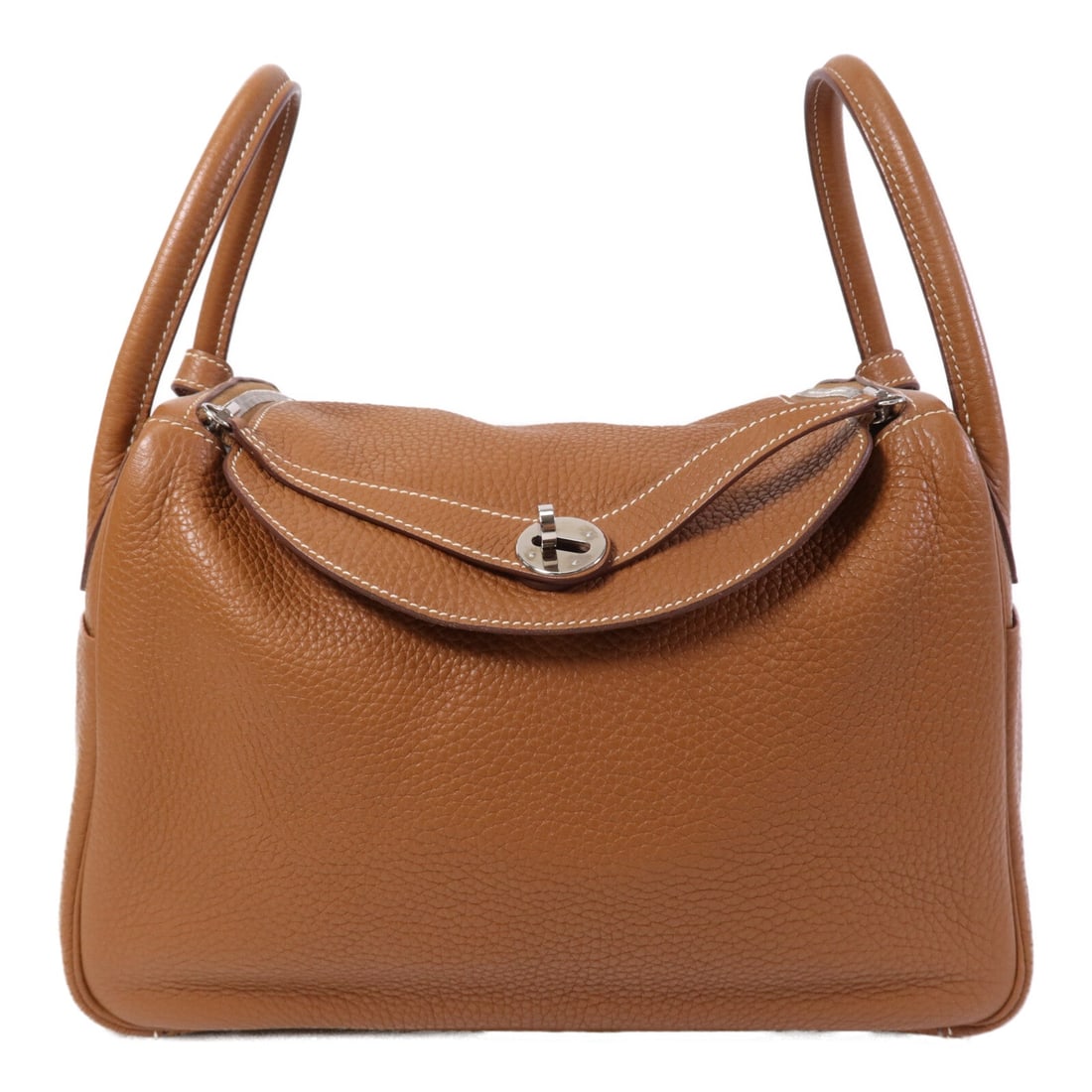 Hermes PHW Lindy 30 Gold: PHW Lindy 30 2 way shoulder bag in Gold Taurillon Clemence calfskin. Size: W30 x H20 x D15 cm. Handle 32 cm. Shoulder 73 cm. Includes storage bags.