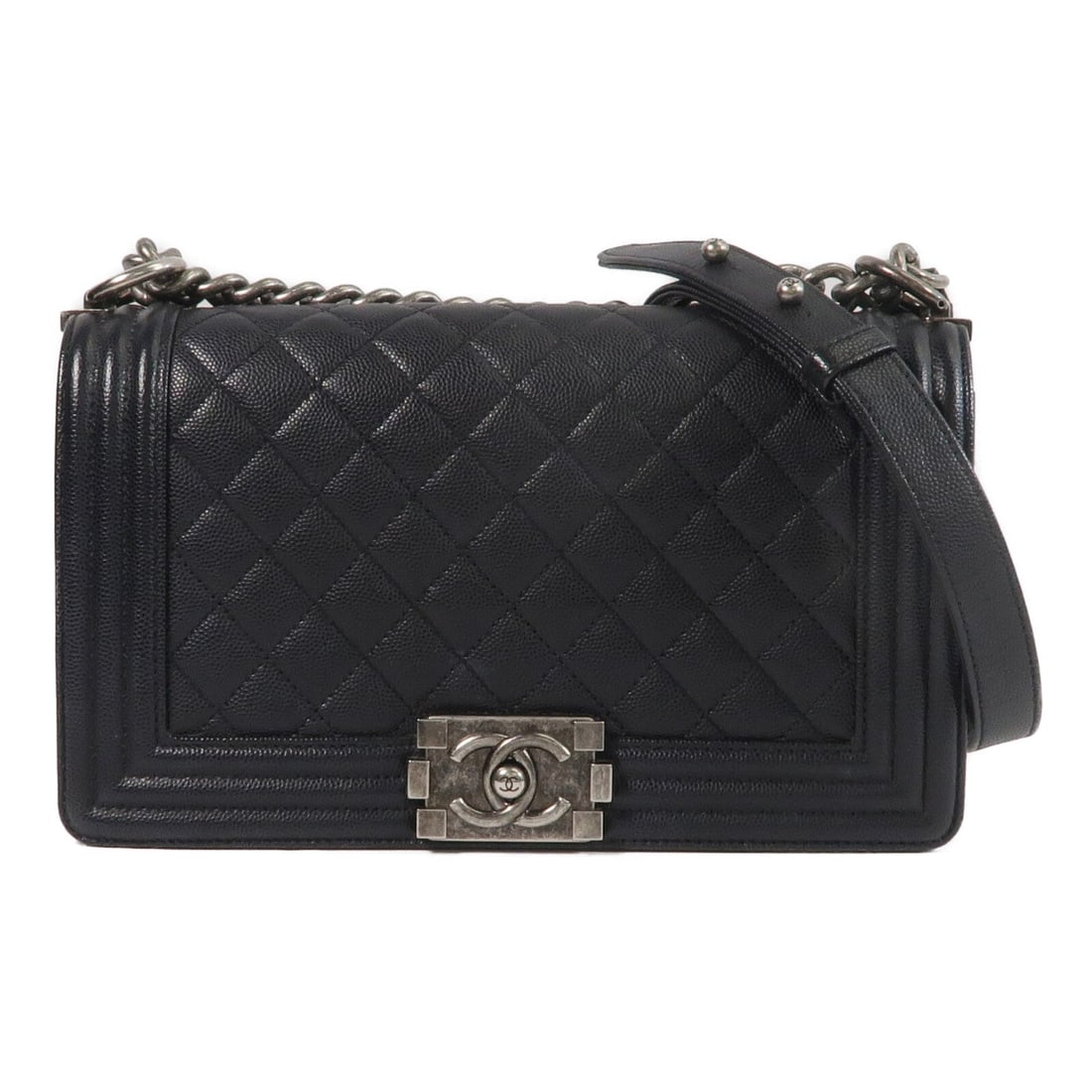 Chanel CC SHW Boy 25 Chain Black: CC SHW Boy 25 chain shoulder bag in black calfskin. Size: W25 x H15 x D6.5 cm. Shoulder 66-109 cm. Includes storage bags and hologram sticker.