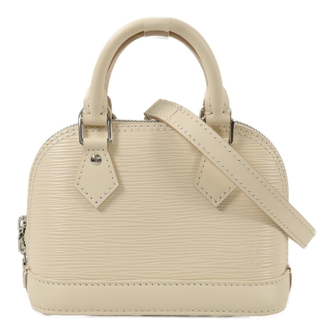 Louis Vuitton Nano Alma Quartz 2Way Bag: Beige Quartz Nano Alma 2-way shoulder bag in Calfskin (cowhide). Includes storage bags and shoulder strap. 17 x 12 x 8 cm; handle 19 cm; shoulder 92-107 cm. Model M82411.