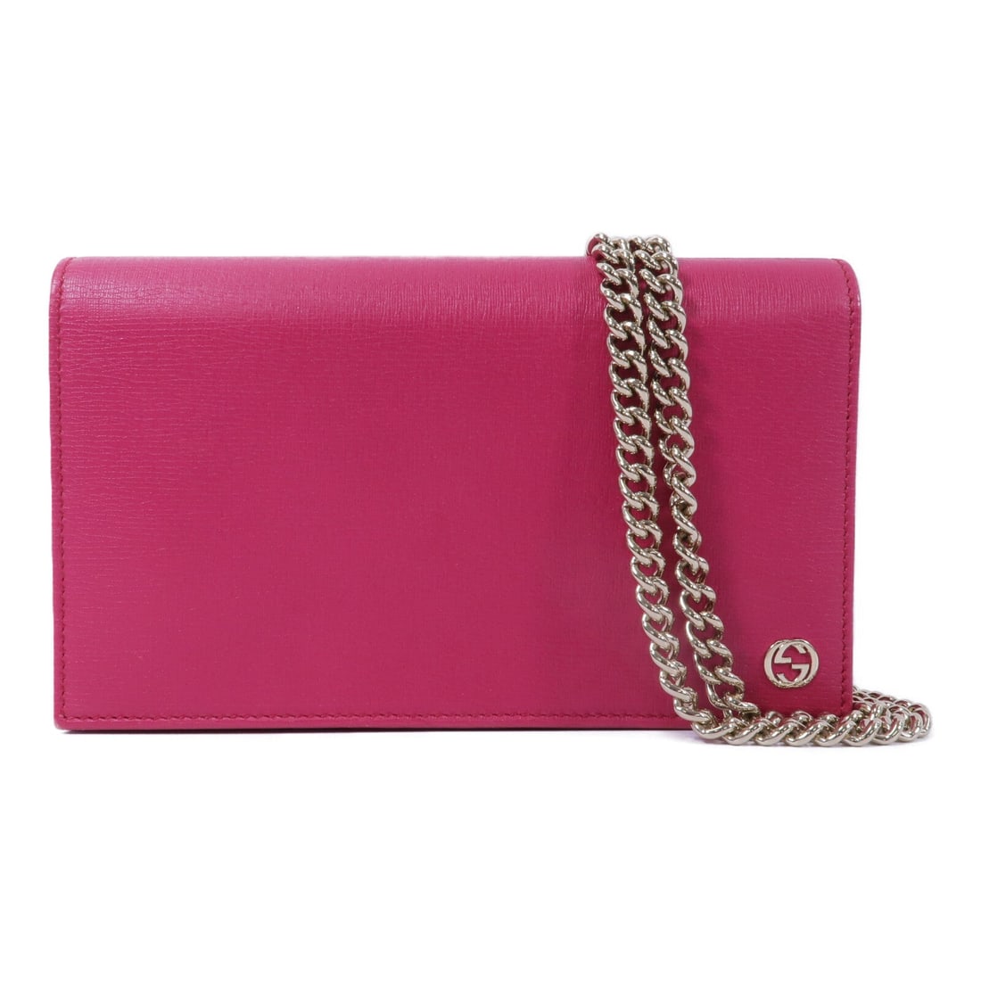 Gucci GG GHW Wallet on Chain Pink: GG GHW wallet on chain shoulder bag in pink calfskin (cowhide). Size: W19 x H11 x D3 cm. Shoulder 126 cm.