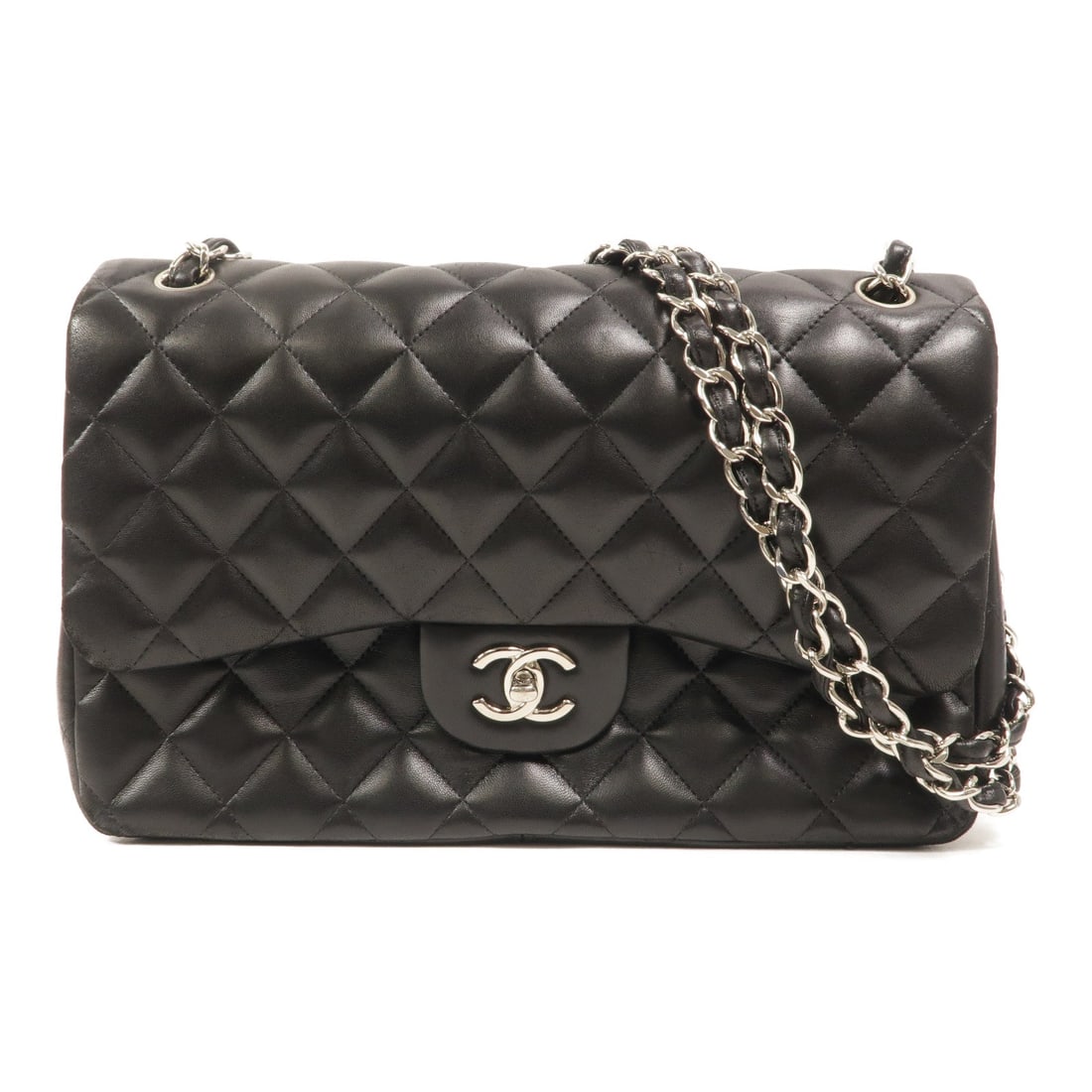Chanel CC SHW Large Classic Black: CC SHW Large Classic chain shoulder bag in black lambskin. Size: W30 x H20 x D9 cm. Shoulder 74-125 cm. Includes storage bags, hologram sticker, and guarantee.
