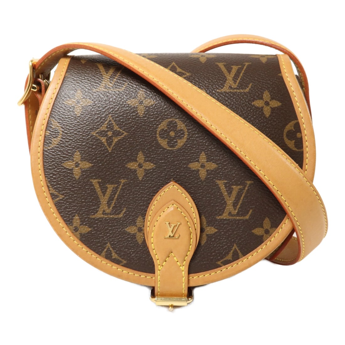 Louis Vuitton LV GHW Tambourin Brown: LV GHW Tambourin shoulder bag in brown Monogram PVC coated canvas. Size: W18 x H16.5 x D7 cm. Shoulder 95-114 cm. Includes storage box and storage bags.