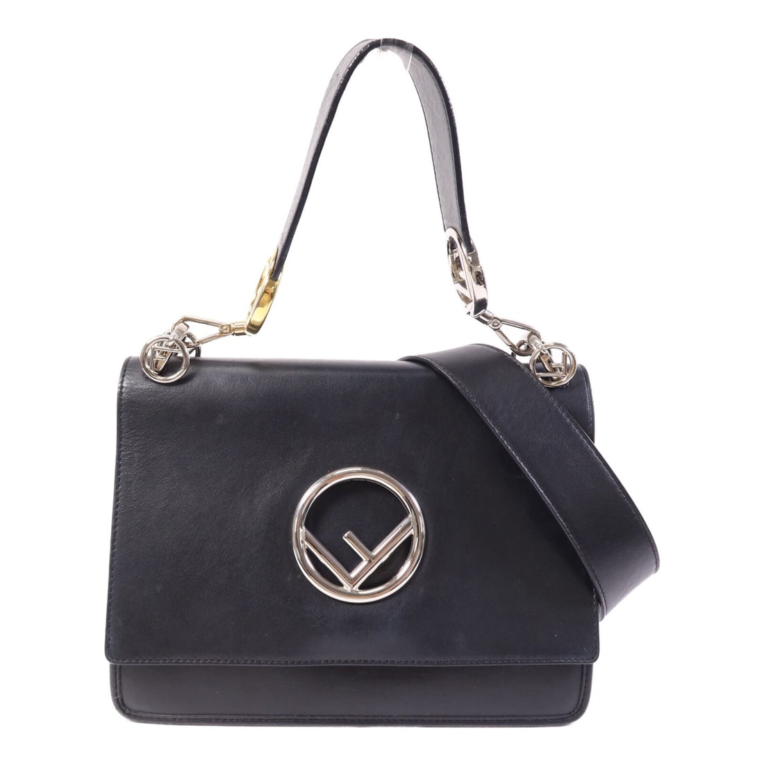 Fendi Kan I Shoulder Bag Black Calfskin: Kan I shoulder bag in black calfskin (cowhide). Size: W25 x H18 x D10.5 cm. Shoulder 90 cm. Includes shoulder strap.
