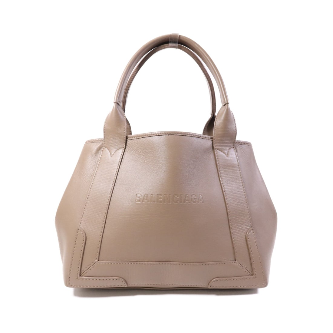 Balenciaga SHW Navy Cabas Brown: SHW Navy Cabas hand bag in brown calfskin (cowhide). Size: W29 x H23 x D17.5 cm. Handle 41 cm. Includes storage bag and pouch.