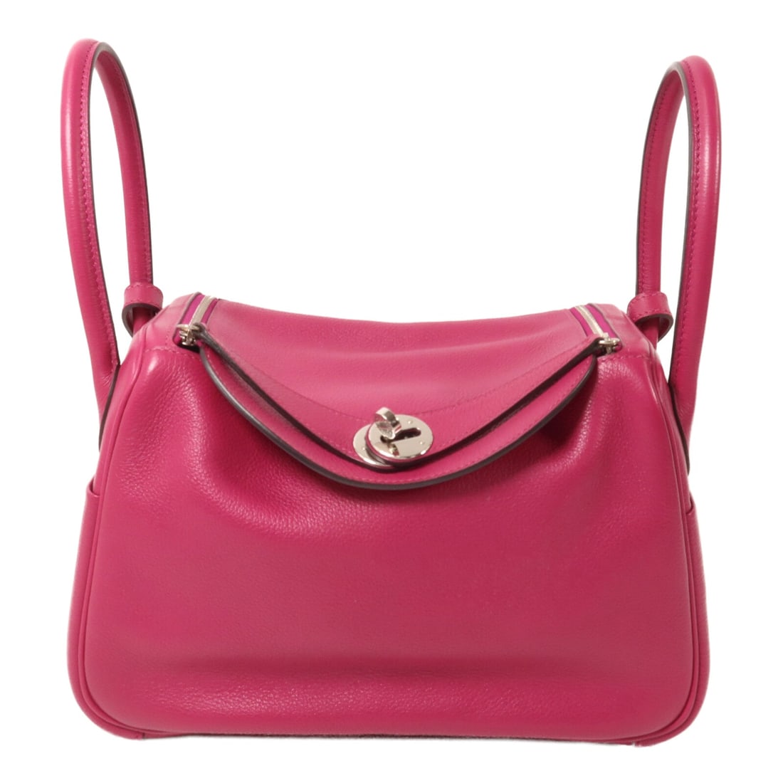 Hermes PHW Lindy 26 Rose Purple: PHW Lindy 26 2 way shoulder bag in Rose Purple Evercolor calfskin. Size: W26 x H18 x D13 cm. Handle 34 cm. Shoulder 66 cm.