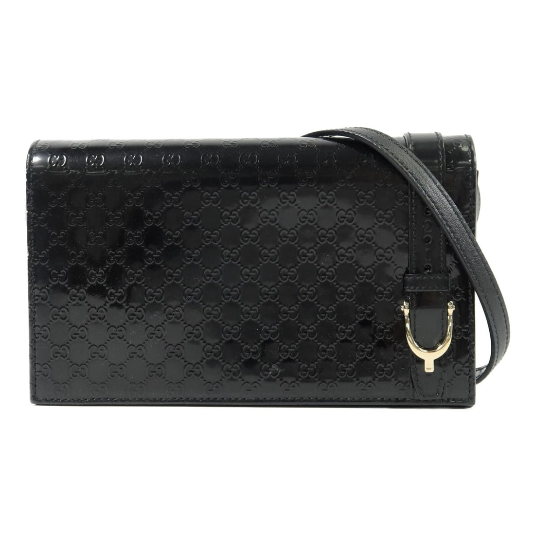 Gucci GG GHW Wallet on Chain Black: GG GHW wallet on chain shoulder bag in black calfskin (cowhide). Size: W19 x H11.5 x D3 cm. Shoulder 125-149 cm. Includes shoulder strap.