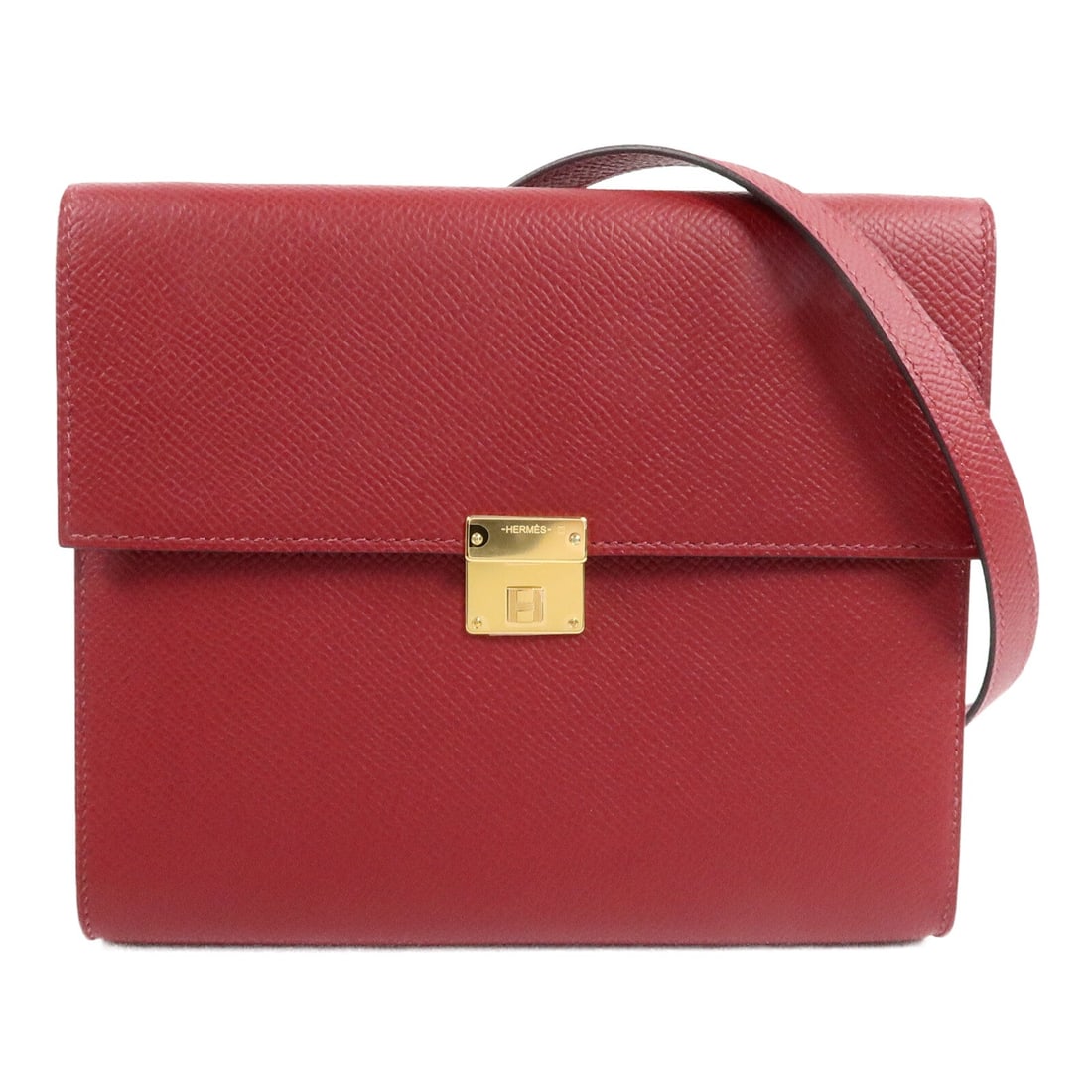 Hermes Clic 16 GHW Rouge Casaque Bag: Rouge casaque Clic 16 shoulder bag with GHW in Calfskin (cowhide). Includes storage box, storage bags, and shoulder strap. 16.5 x 14 x 2 cm; shoulder up to 115 cm. Model B/Q5/GHW.