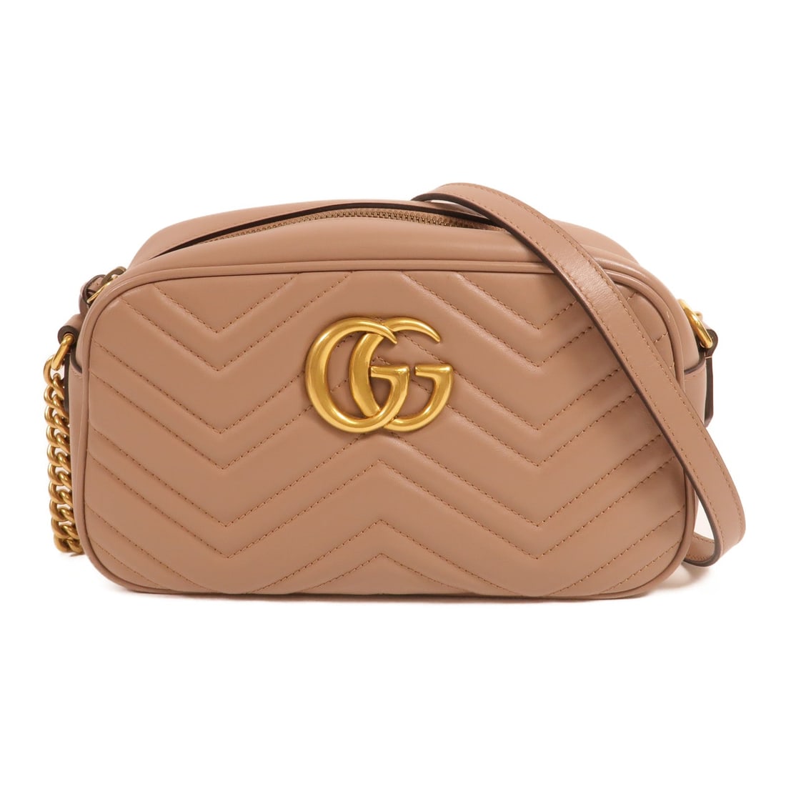 Gucci GG GHW Marmont Small Brown: GG GHW GG Marmont Small shoulder bag in brown and pink calfskin. Size: W24 x H15 x D8 cm. Shoulder 128-136 cm. Includes storage bags.