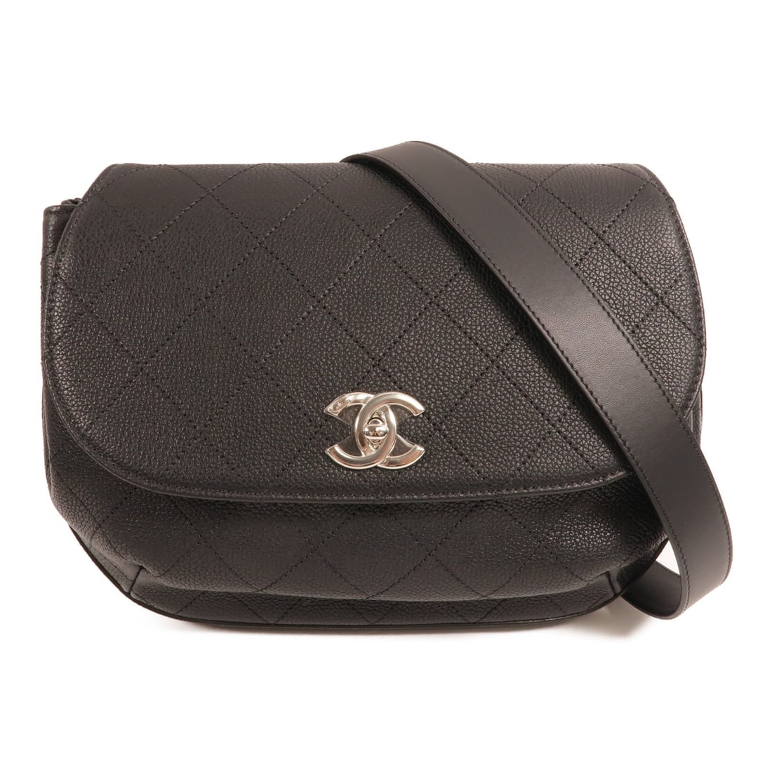 Chanel SHW Black Calfskin Shoulder Bag: Black shoulder bag with CC SHW in Calfskin (cowhide). Includes hologram sticker and guarantee. 28 x 18 x 7 cm; shoulder up to 120 cm.