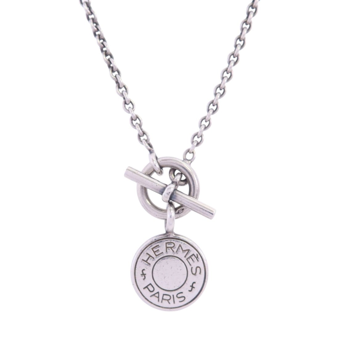 Hermes Ex-Libris Silver925 Necklace: PHW Amulettes Ex-Libris necklace in Silver925, silver color. Includes storage box and storage bags. Neck size 37cm. Motif 13mm wide x 13mm high.