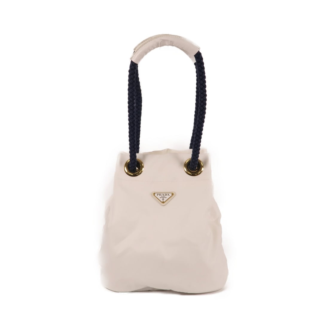 Prada GHW Mariner Bucket White Nylon: GHW Mariner Bucket Bag hand bag in white nylon. Size: W23 x H26 x D11 cm. Shoulder 51 cm.