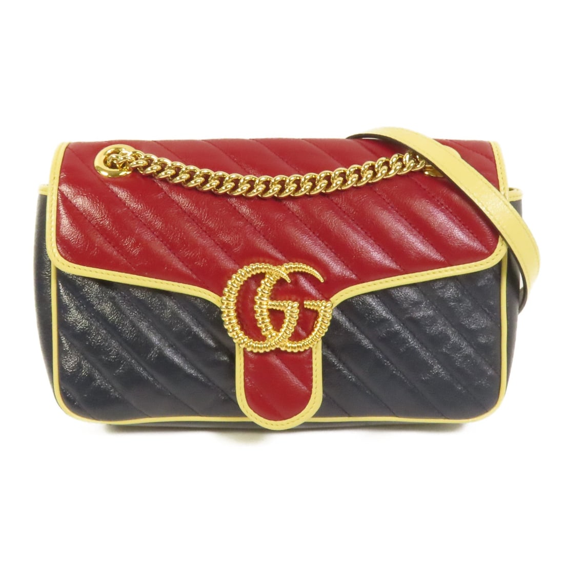 Gucci GG GHW Marmont Chain Navy: GG GHW Marmont chain shoulder bag in navy calfskin (cowhide). Size: W24.5 x H15 x D7 cm. Shoulder 66.5-112.5 cm.