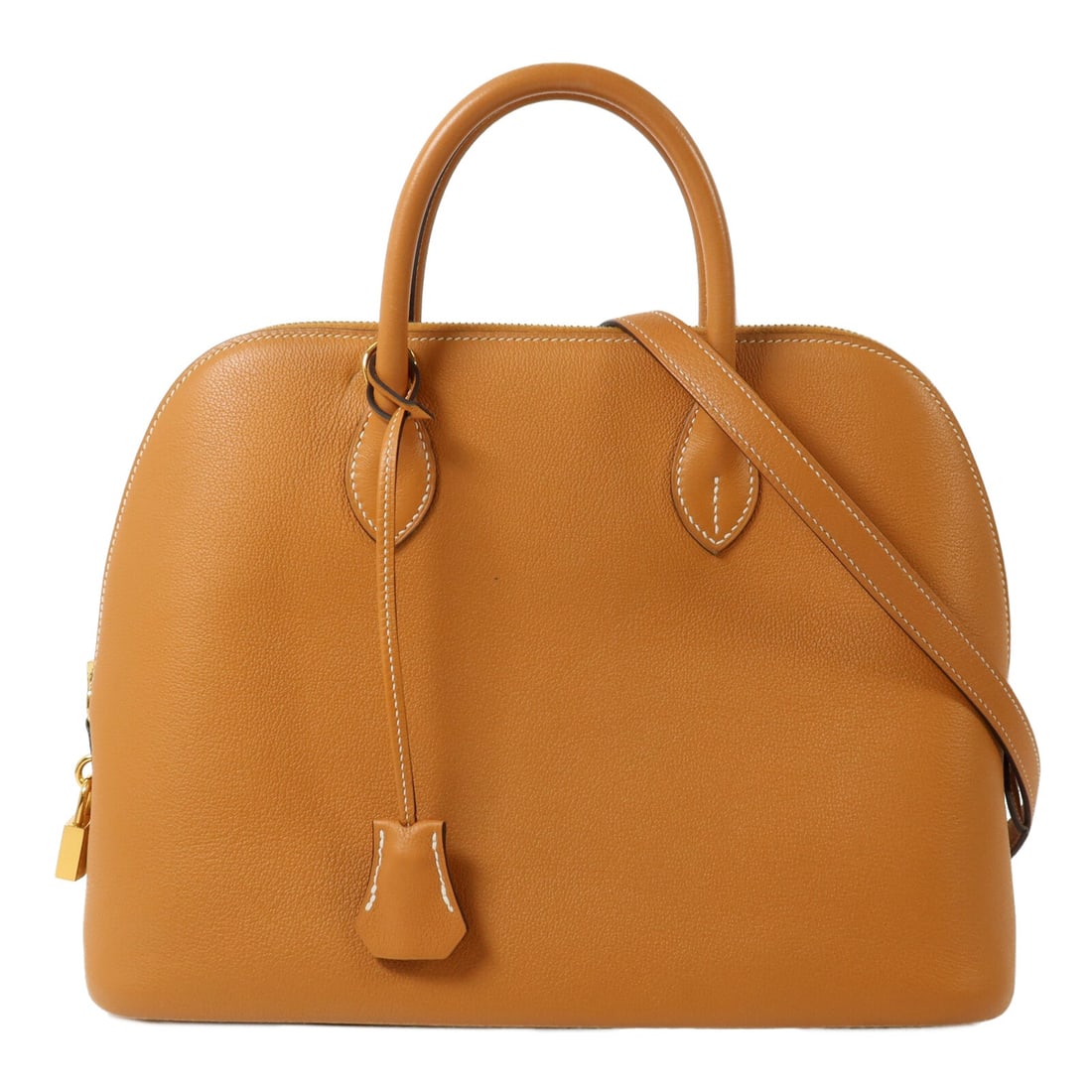Hermes GHW Bolide 1923 30 Gold: GHW Bolide 1923 30 2 way shoulder bag in Gold Taurillon Novillo calfskin. Size: W30 x H23 x D12 cm. Handle 28 cm. Shoulder 86 cm. Includes storage bags, shoulder strap, clochette, key, cadena, and
