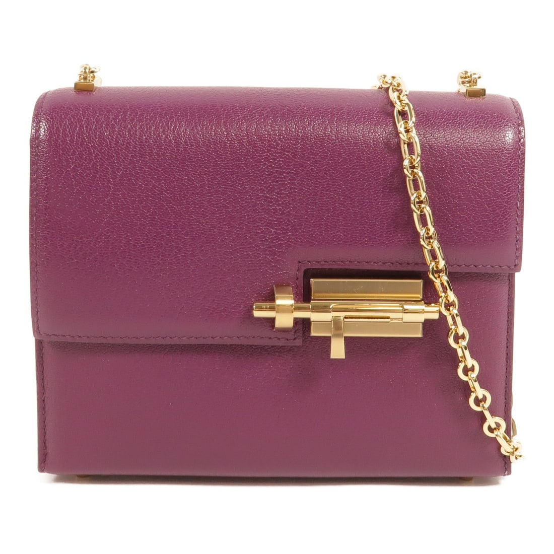 Hermes GHW Verrou Mini Anemone: GHW Verrou Mini chain shoulder bag in Anemone Chevre goatskin. Size: W17 x H13.5 x D4 cm. Shoulder 86 cm. Includes storage box and storage bags.