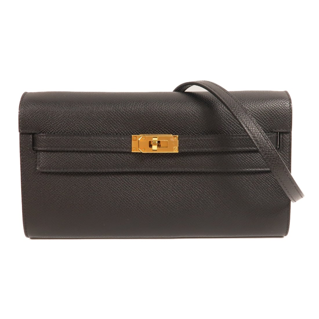 Hermes GHW Kelly To Go Noir: GHW Kelly To Go shoulder bag in Noir Black Epsom calfskin. Size: W20.5 x H11 x D2.5 cm. Shoulder 110 cm. Includes storage box and shoulder strap.