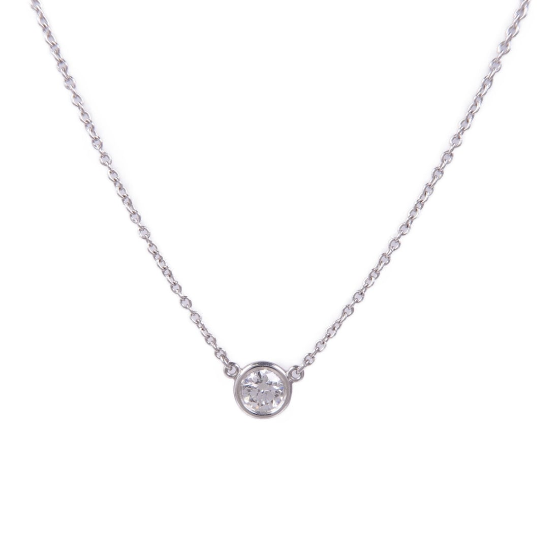 Tiffany By the Yard Necklace Pt950: By the Yard necklace in Pt950 platinum with diamond. Neck size 41cm. Motif 5mm wide x 5mm high. Weight 2.6g.