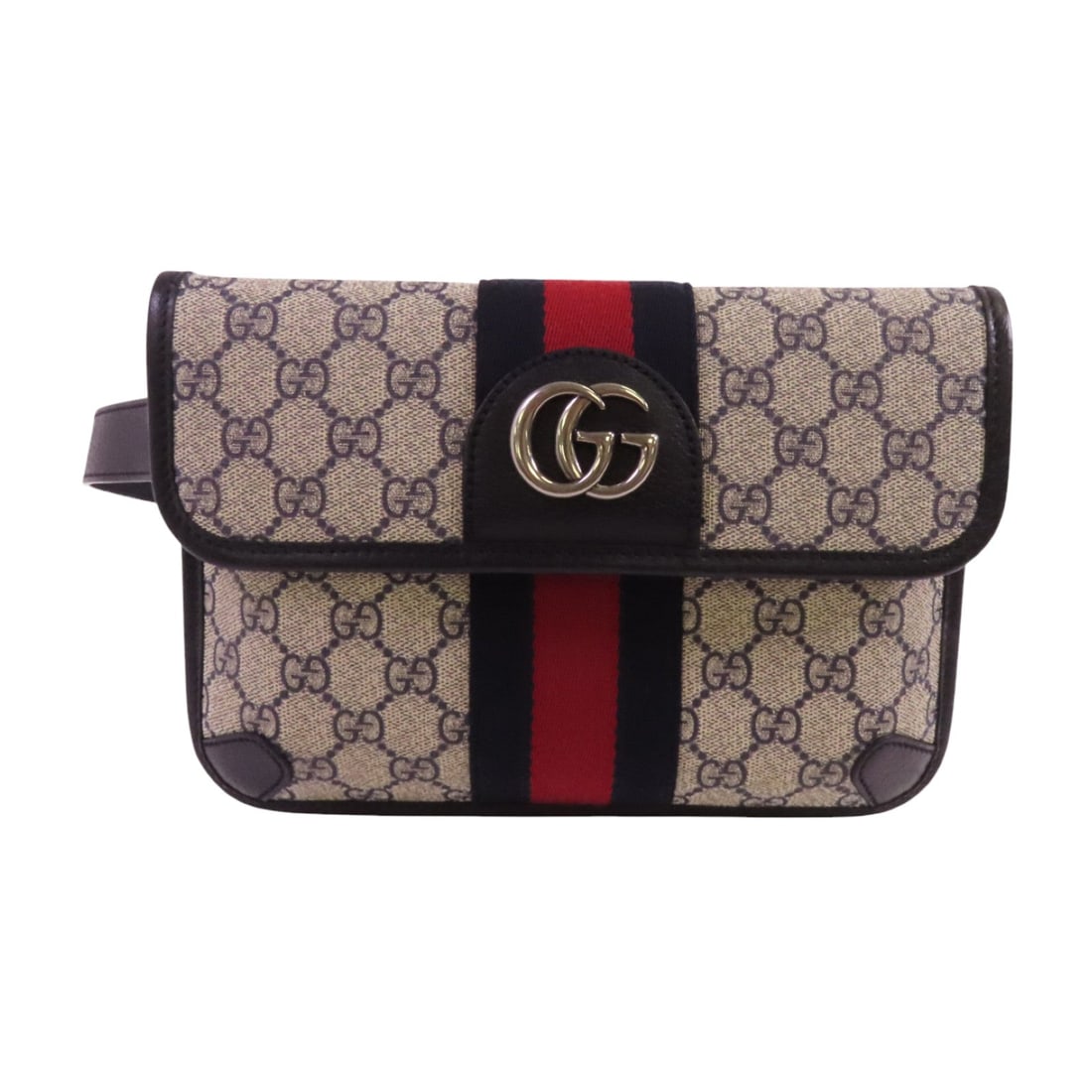 Gucci GG Ophidia Waist Bag Grey Navy: GG Ophidia GG Supreme waist bag body bag in gray and navy PVC coated canvas. Size: W24 x D3 cm. Shoulder 85-99 cm. Includes storage bag.
