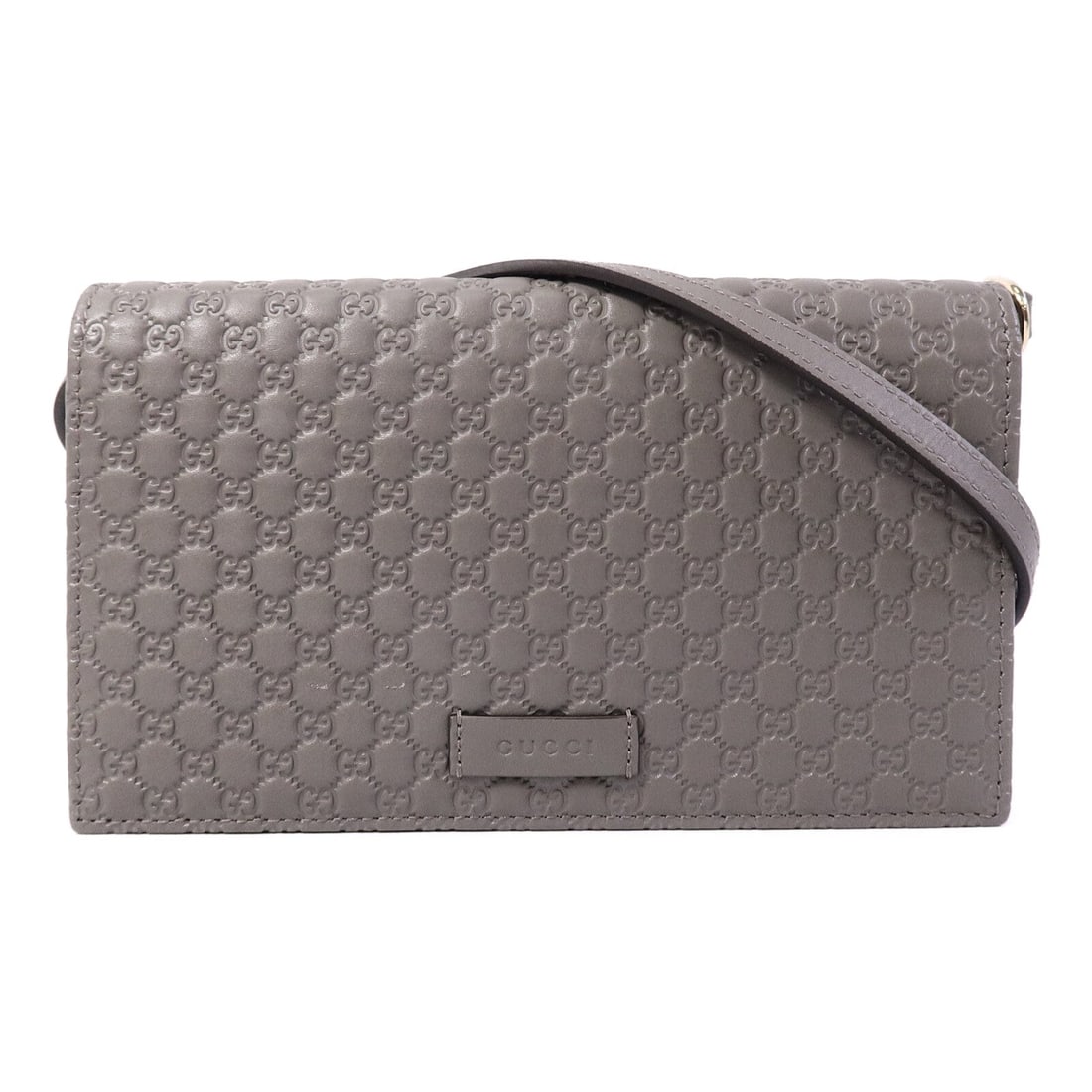 Gucci GG GHW Wallet on Chain Gray: GG GHW wallet on chain shoulder bag in gray calfskin (cowhide). Size: W20 x H11.5 x D3 cm. Shoulder 118.5-123.5 cm. Includes storage box and storage bags.