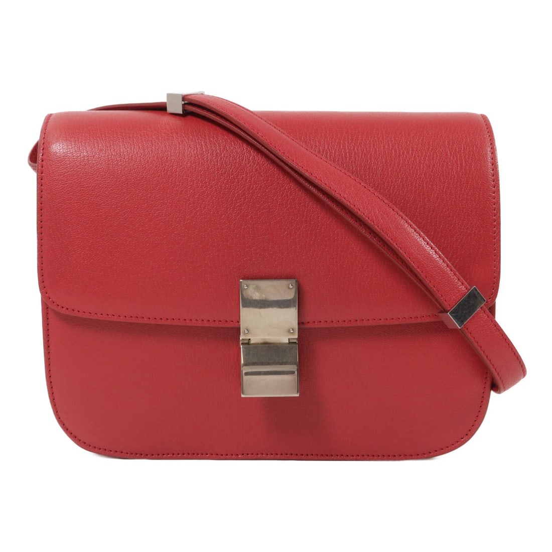Celine SHW Classic Box Medium Red Orange: SHW Classic Box Medium shoulder bag in red and orange calfskin (cowhide). Size: W23 x H19 x D5 cm. Shoulder 75-115 cm. Includes storage bag.