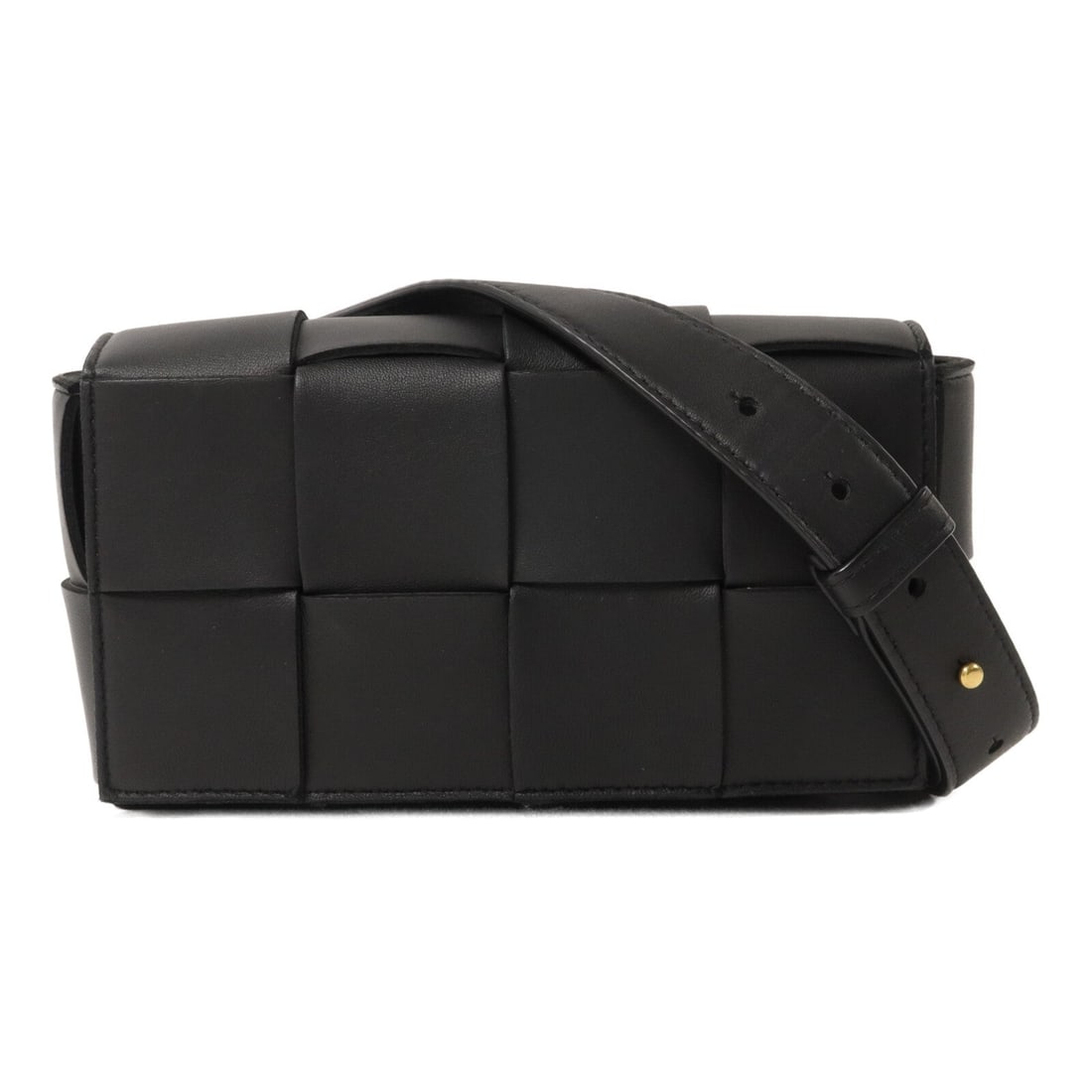 Bottega Veneta BV GHW Waist Bag Black: BV GHW waist bag in black lambskin (sheep leather). Size: W18 x H9.5 x D5 cm. Shoulder 63-98 cm. Includes storage bag.