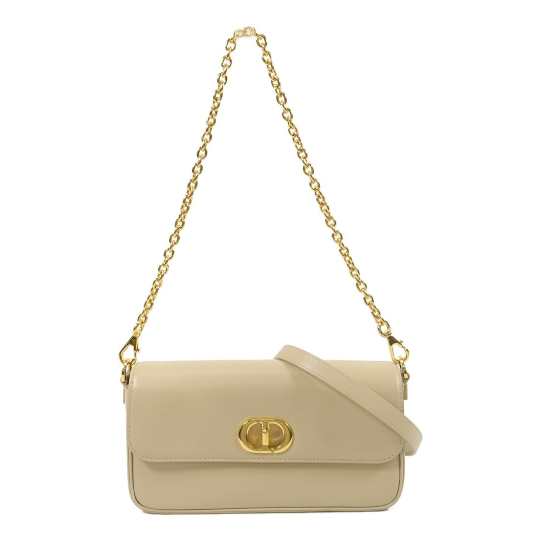 Dior 30 Montaigne East West Beige Bag: Beige 30 Montaigue Avenue East West shoulder bag with CD GHW in Calfskin (cowhide). Includes storage bags and shoulder strap. 23.5 x 12 x 6 cm; handle 57 cm; shoulder 107-115 cm. Model S2350UNDA51UU.