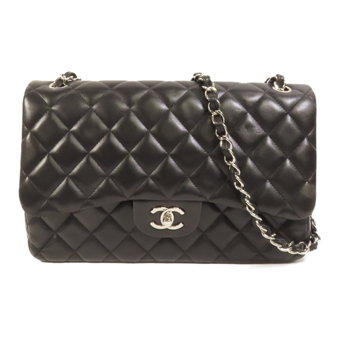 Chanel CC SHW Large Classic Black: CC SHW Large Classic chain shoulder bag in black lambskin. Size: W30 x H21 x D9 cm. Shoulder 75-126 cm. Includes hologram sticker and guarantee.